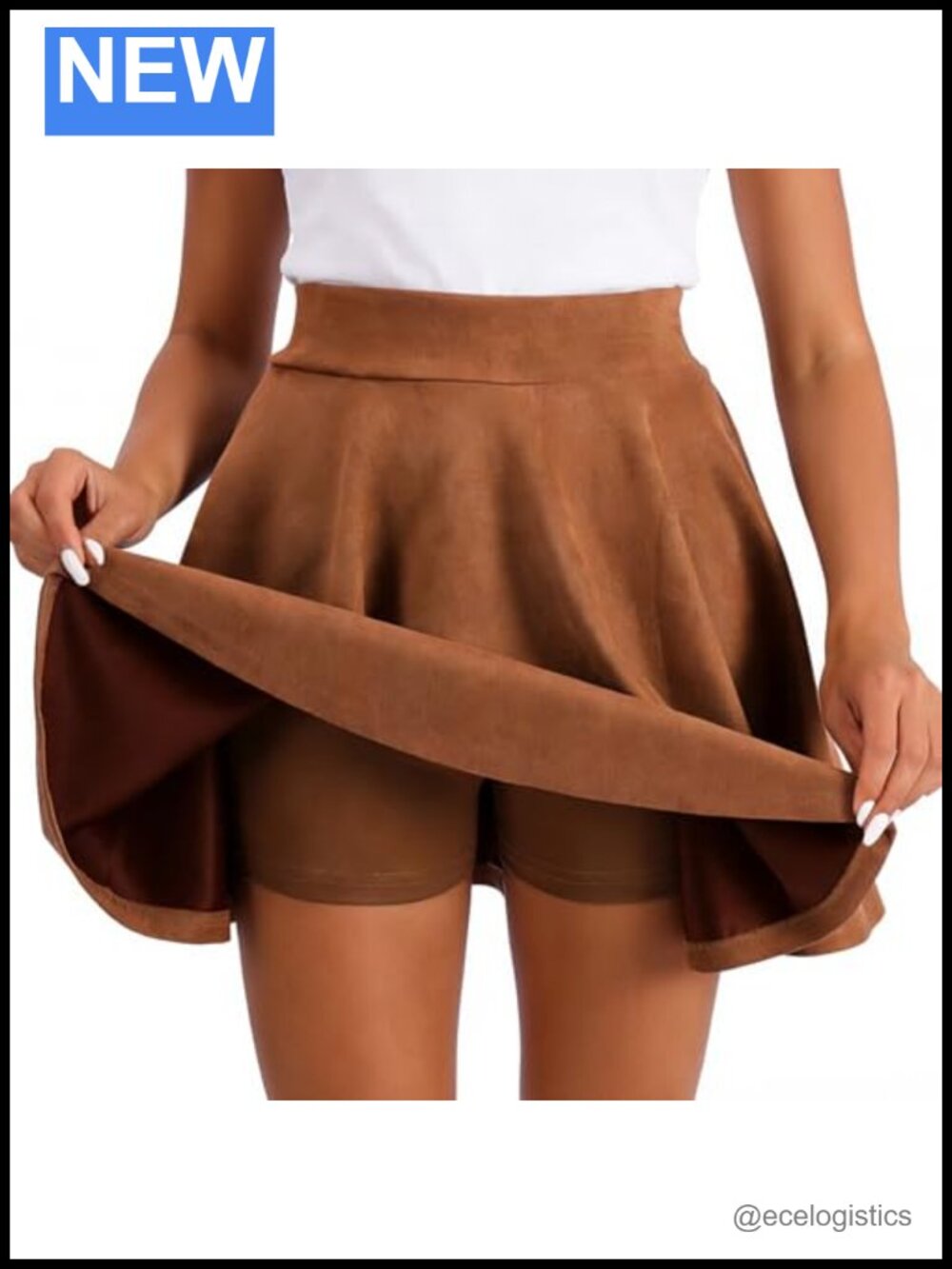 Women's Suede Mini Skirt with Built-In Shorts Pleated A-Line Skater